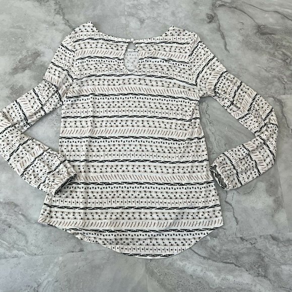 MAX JEANS Womens Size S Small Long Sleeve Cream Brown Tan Tunic Top - Picture 3 of 7